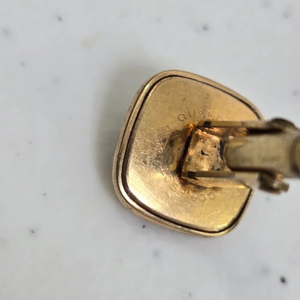 Correct Quality Cufflinks Red Rhinestone Gold Tone Vintage Square Geometric